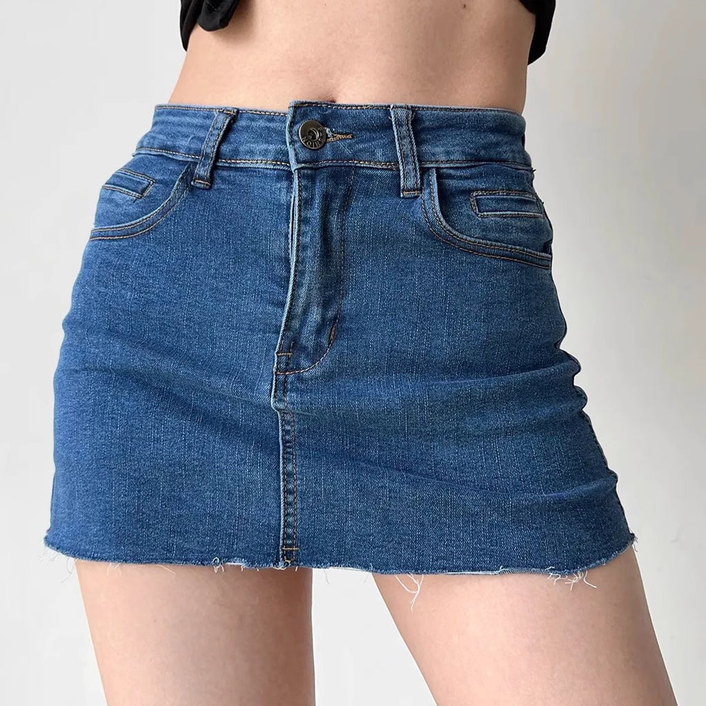 90's Women's Mini Skirt Denim 100% Cotton Jeans Double Buttons
