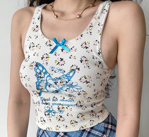 Butterfly Graphic Floral Tank ~ HANDMADE