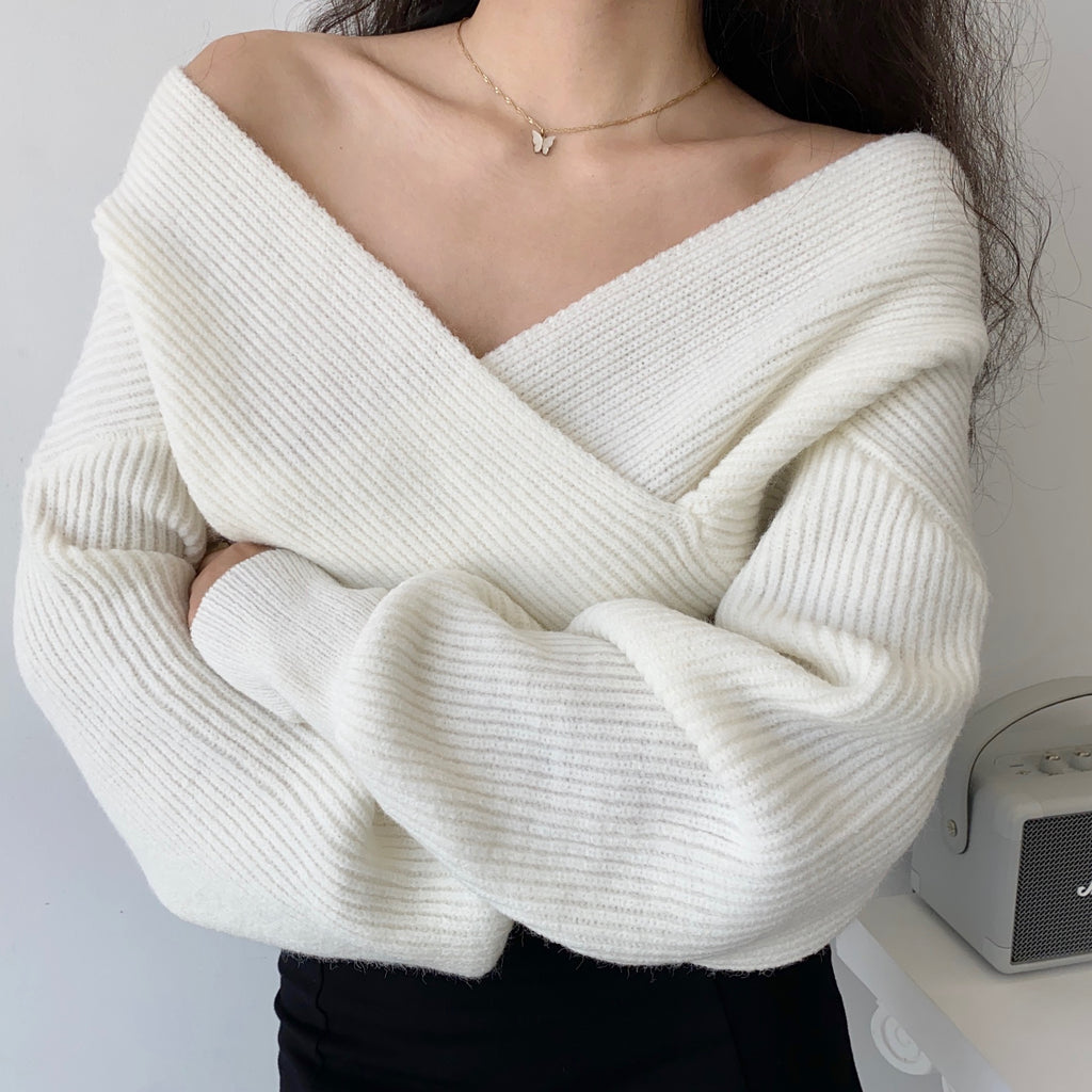 Cross wrap off shoulder jumper best sale