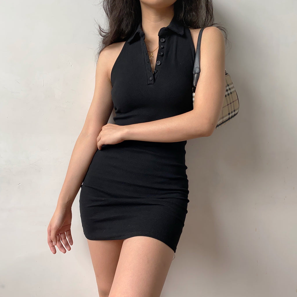 70s Slim Halter Polo Dress – Pellucid 70s Slim Halter Polo Dress – Pellucid