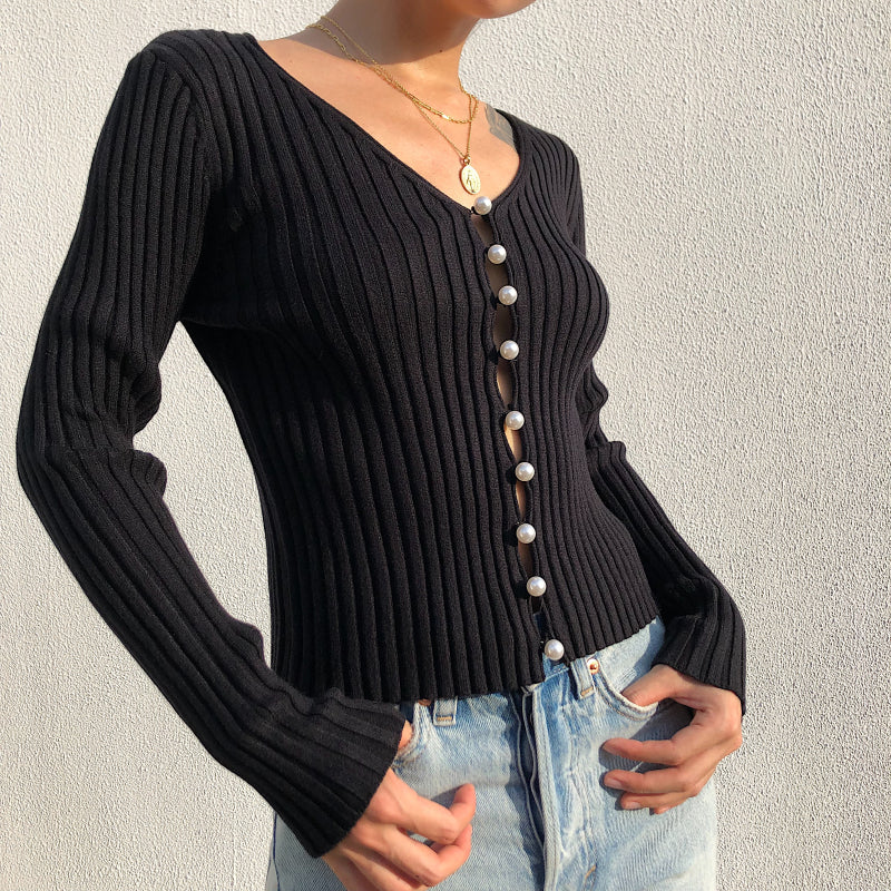 Clara Pearl Knit Cardigan Black Pellucid