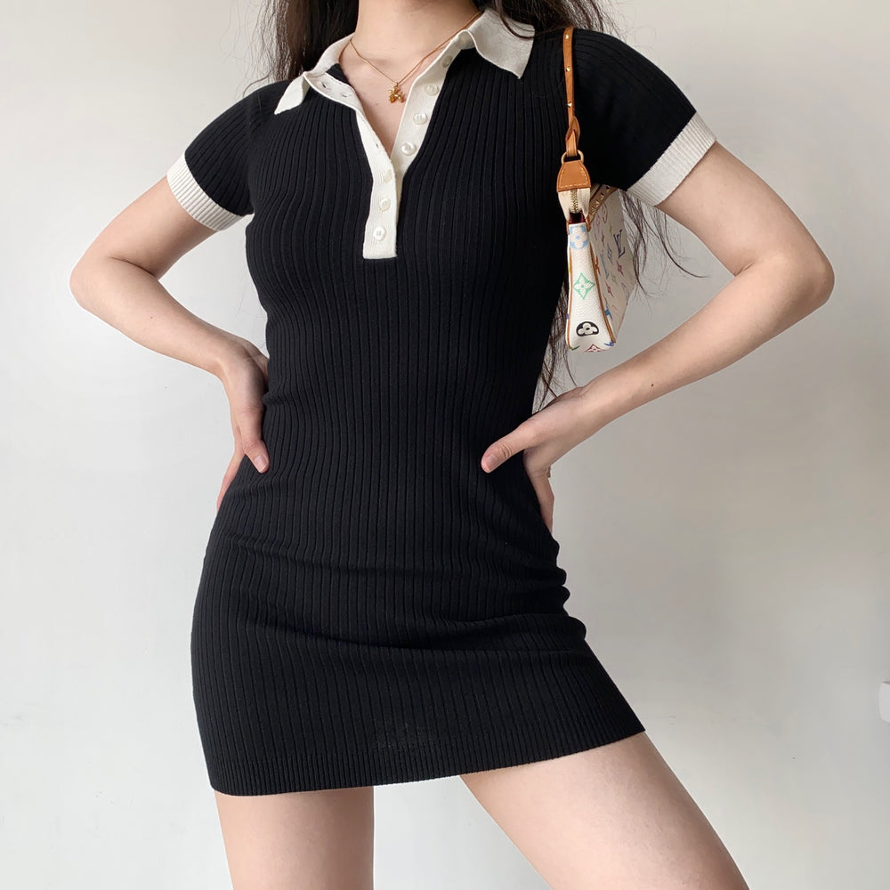Retro Color Block Knit Dress ~ HANDMADE