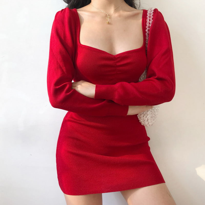 Oxford Longsleeve Knit Dress [Handmade] Small / Red