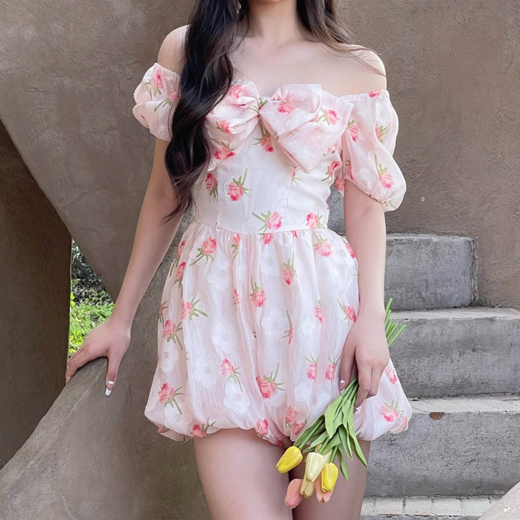 Stripe Knit Romper With Tulip
