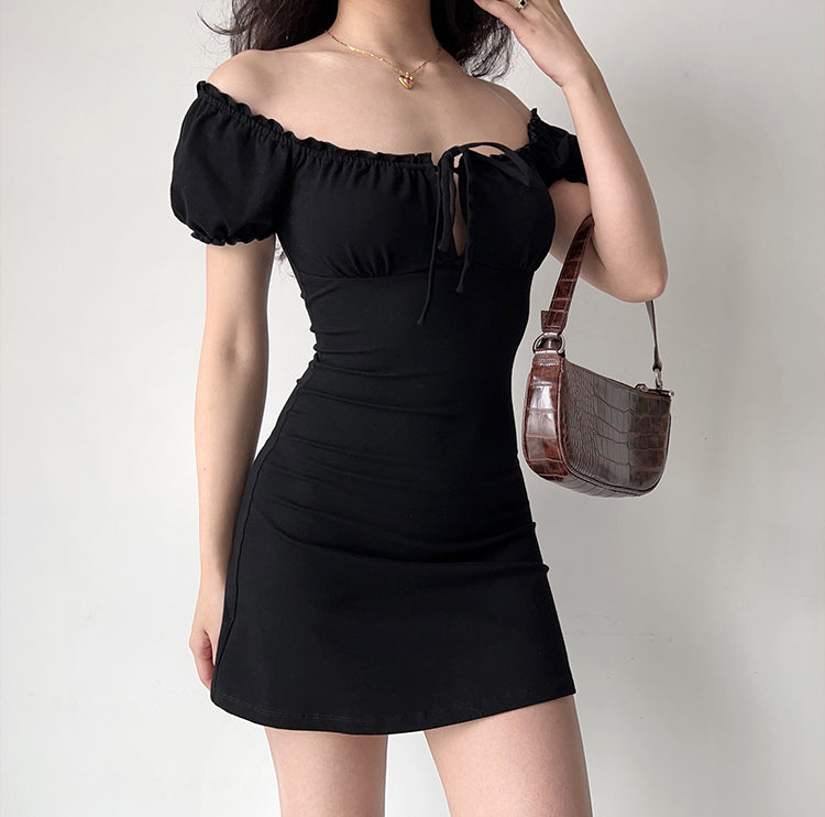 Alix Black Puff Dress ~ HANDMADE
