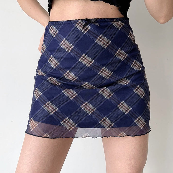 Nostalgia Retro Plaid Mesh Skirt ~ HANDMADE