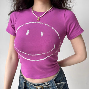 Vibrant Grape Smiley Tee ~ HANDMADE