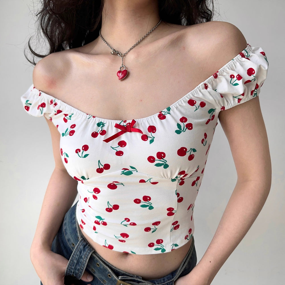 
            
                Load image into Gallery viewer, Cherry Bite Puff Top ~ HANDMADE
            
        