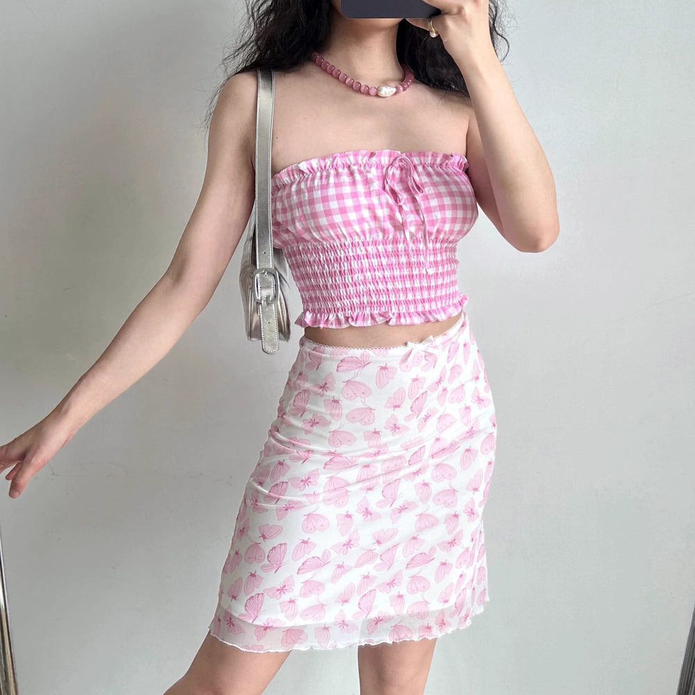 Pink Butterfly Ribbon Skirt ~ HANDMADE