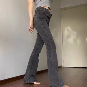 Flare Pants Jeans Dark Denim, Dark Grey Womens Jeans