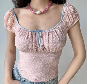 Pretty In Pink Lace Top ~ HANDMADE