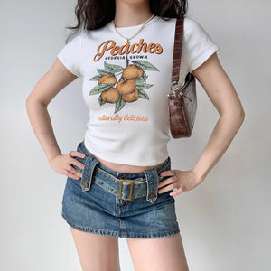 Retro Peaches Baby Tee ~ HANDMADE