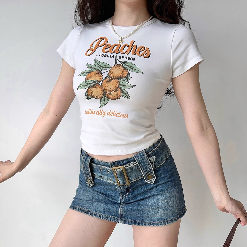 
            
                Load image into Gallery viewer, Retro Peaches Baby Tee ~ HANDMADE
            
        