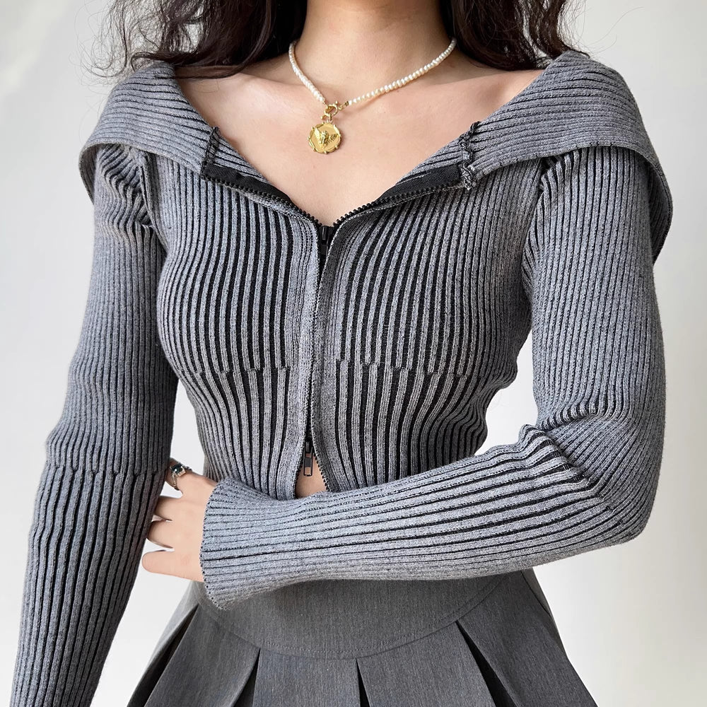 Freya Knitted Double Zipper Cardigan