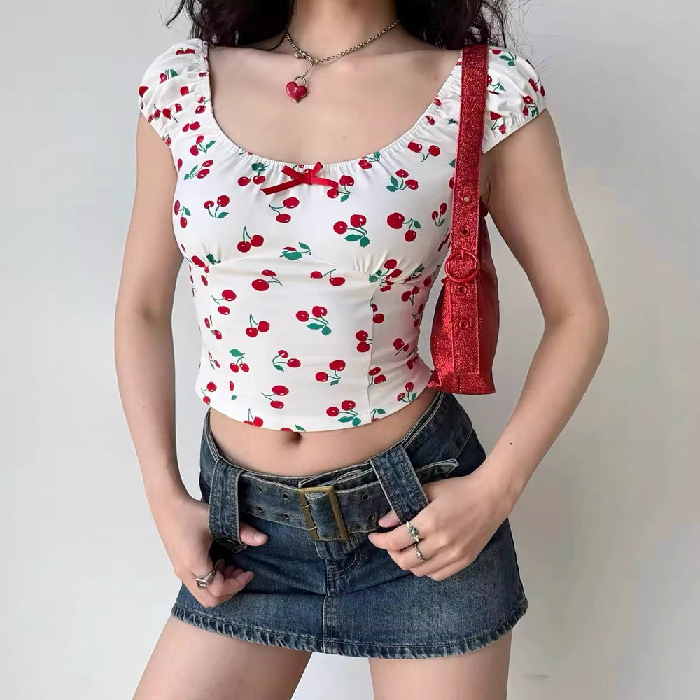 
            
                Load image into Gallery viewer, Cherry Bite Puff Top ~ HANDMADE
            
        