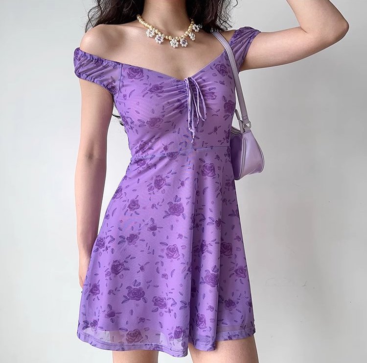 
            
                Load image into Gallery viewer, Purple Rose A-line Dress ~ HANDMADE
            
        