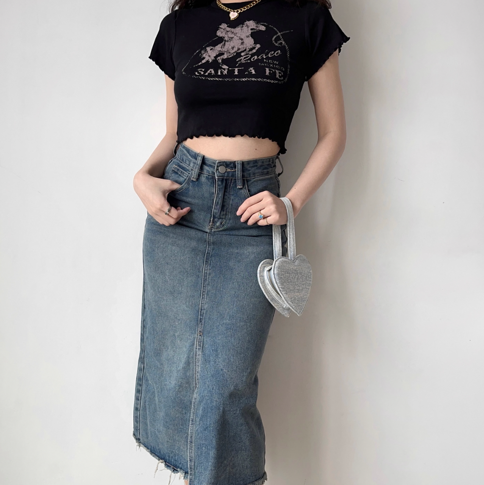 Retro Wash Denim Midi Skirt