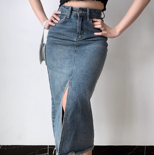 Retro Wash Denim Midi Skirt