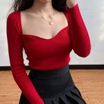French Lover Slim Knit Longsleeve Top ~ HANDMADE // Red