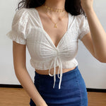 French White V-Neck Lace Top