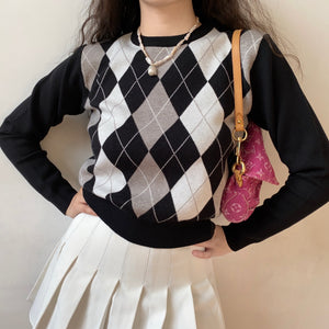 Argyle Knit Pullover Sweater