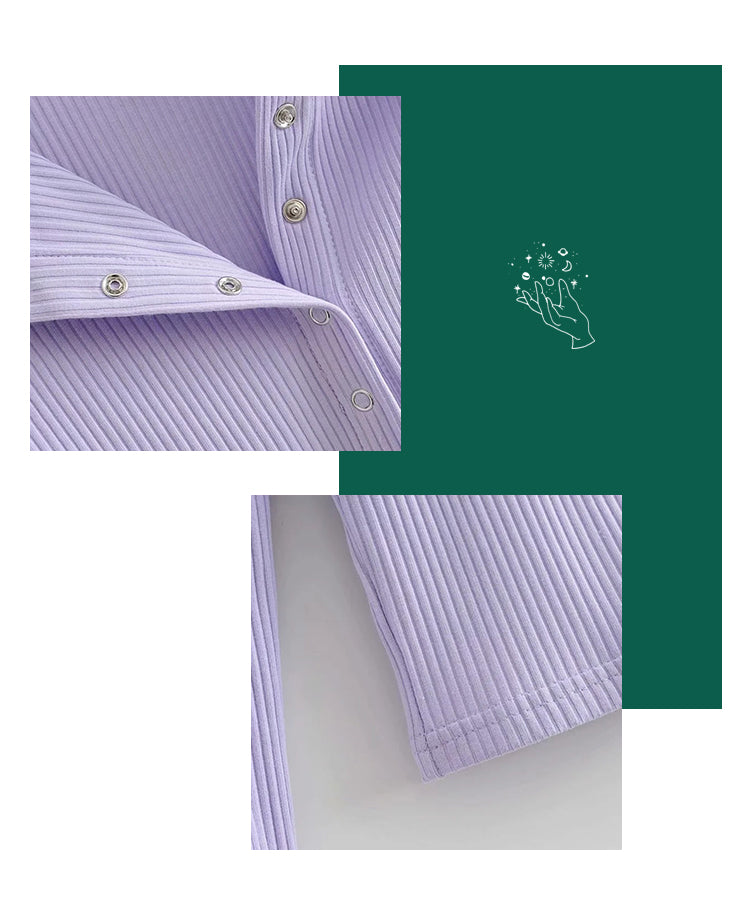 French Lilac Polo Ribbed Top