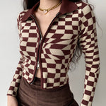 Irregular Checker Double Zipper Cardigan ~ HANDMADE
