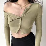 Off-Shoulder Asymmetrical Threaded Shirt