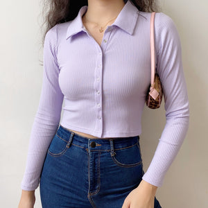 French Lilac Polo Ribbed Top