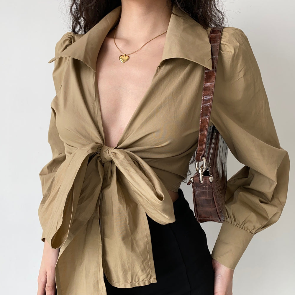 Cleo Tie Up Top // Khaki