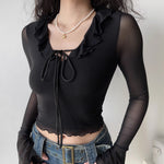 Vlora Mesh Ruffle Top ~ HANDMADE