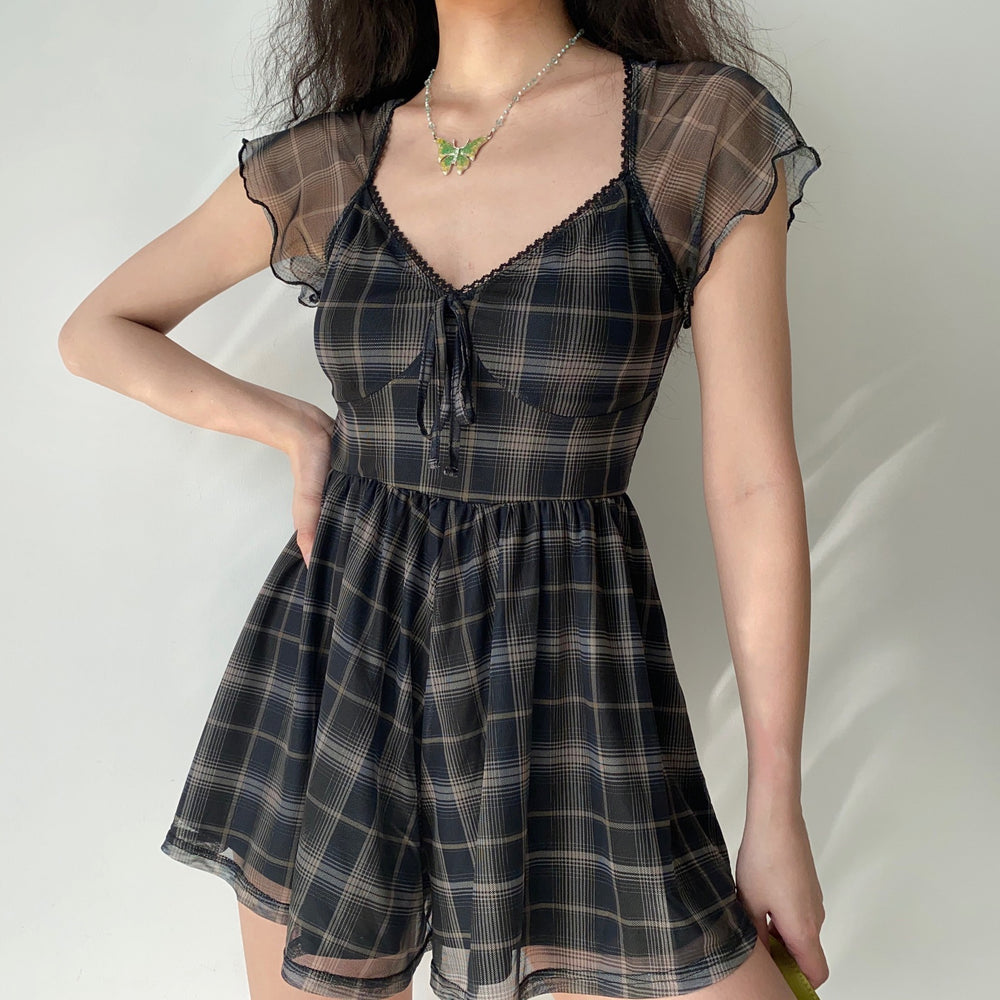 plaid mesh dress FULL TILT Womens Plaid Mesh Mini Dress - NAVY - XL