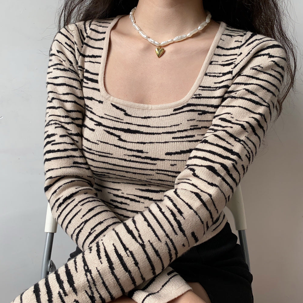 Neutral Tiger Knit Sweater ~ HANDMADE