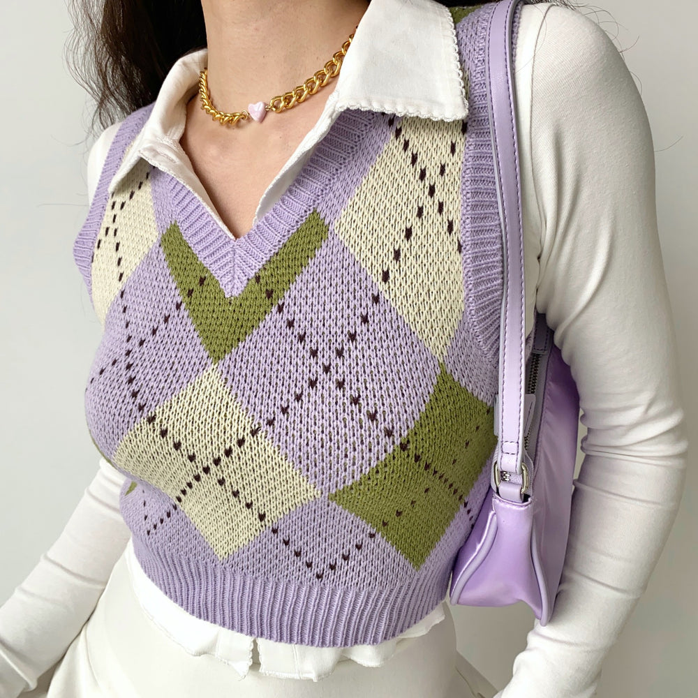 Violette Pastel Knit Vest ~ HANDMADE