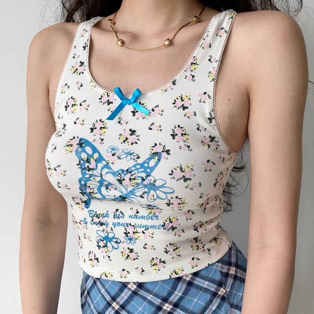 
            
                Load image into Gallery viewer, Butterfly Graphic Floral Tank ~ HANDMADE
            
        