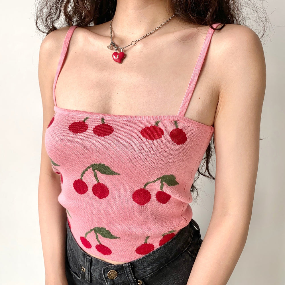 
            
                Load image into Gallery viewer, Cherry Bite Knit Camisole ~ HANDMADE
            
        