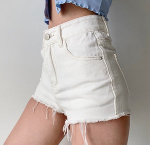 Frayed High Waist Denim Shorts