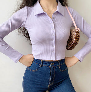 French Lilac Polo Ribbed Top