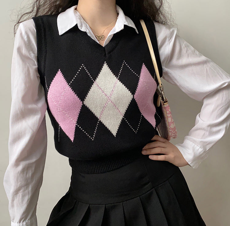 Cher Argyle Vest // Pink