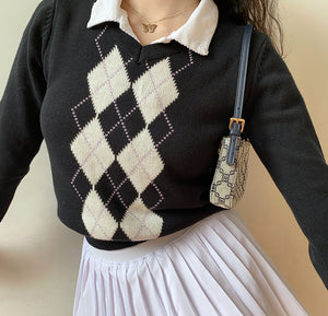 Vintage Slim Argyle Knit Sweater – Pellucid