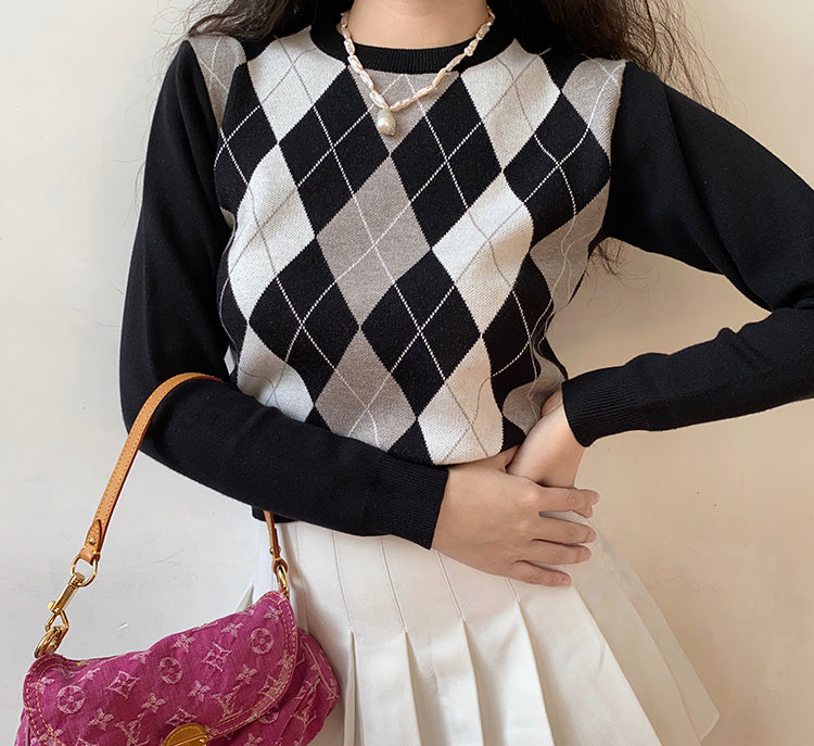 Argyle Knit Pullover Sweater