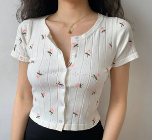 
            
                Load image into Gallery viewer, Pink Flower Front Button Tee
            
        
