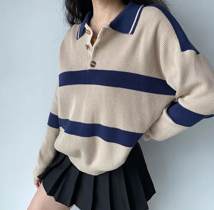 
            
                Load image into Gallery viewer, Vintage Oversized Striped Polo
            
        