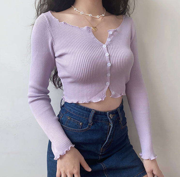 Sweetener Ribbed Front Button Top