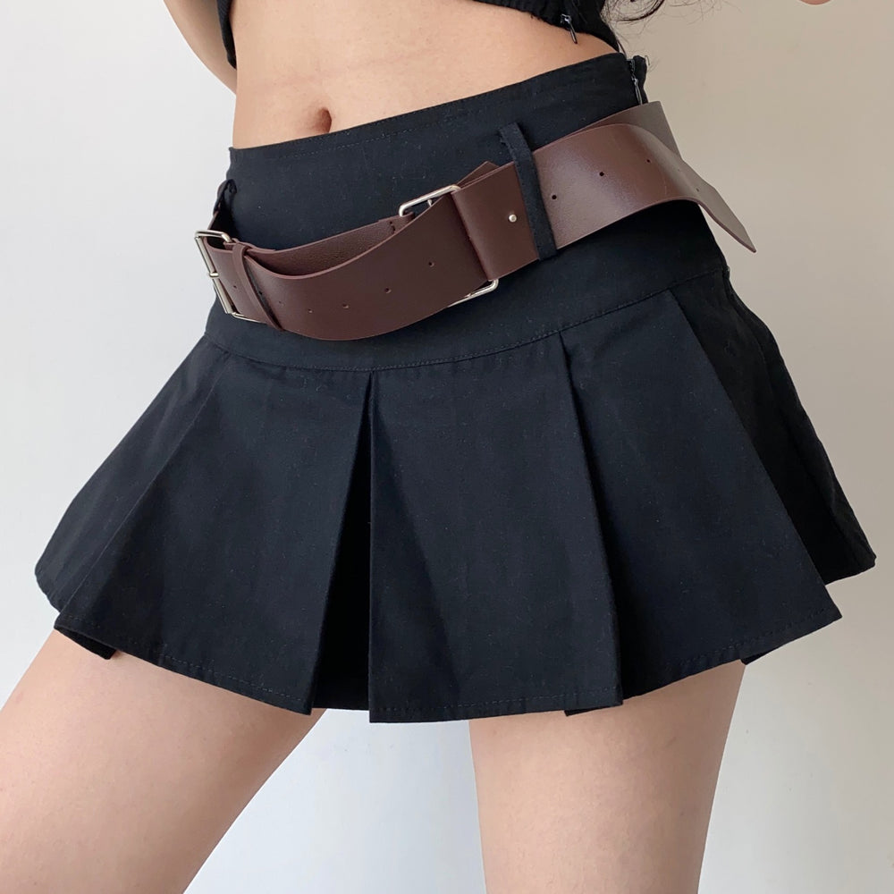 Y2K Corduroy Pleated Mini Skirt // Black – Pellucid