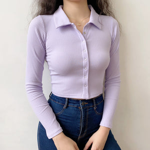 French Lilac Polo Ribbed Top