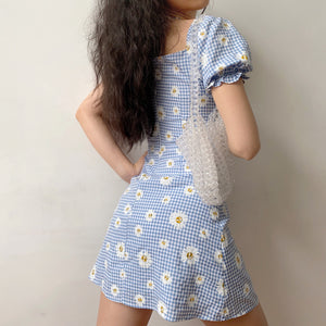 
            
                Load image into Gallery viewer, Daisies Gingham Picnic Dress ~ HANDMADE
            
        