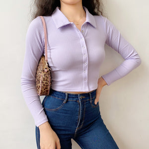 French Lilac Polo Ribbed Top