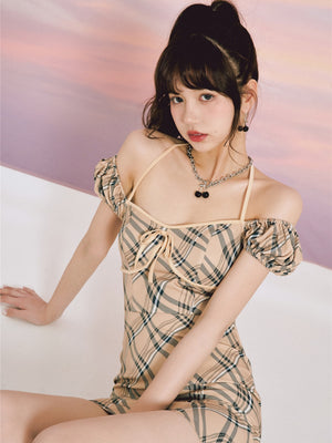 Y2K Khaki Plaid Dress ~ HANDMADE