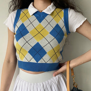 
            
                Load image into Gallery viewer, Retro Baby Argyle Knit Vest // Yellow
            
        